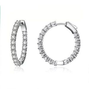 LUXURY GLAM FAUX DIAMOND 935 STERLING SILVER HOOPS